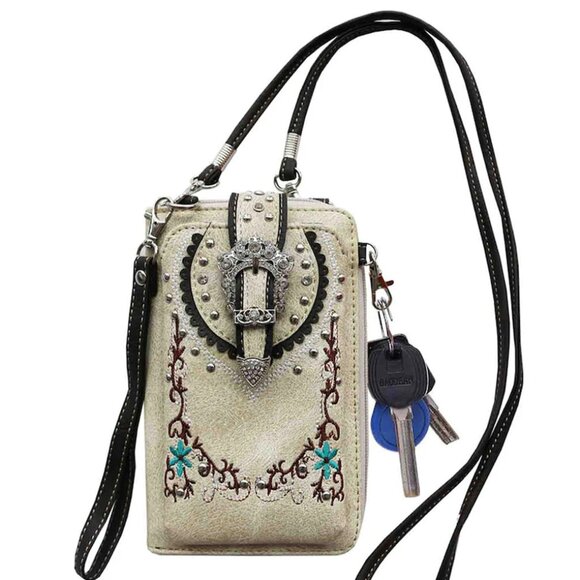 Western Buckle Design Mini Phone Wallet with Strap - Picture 1 of 2
